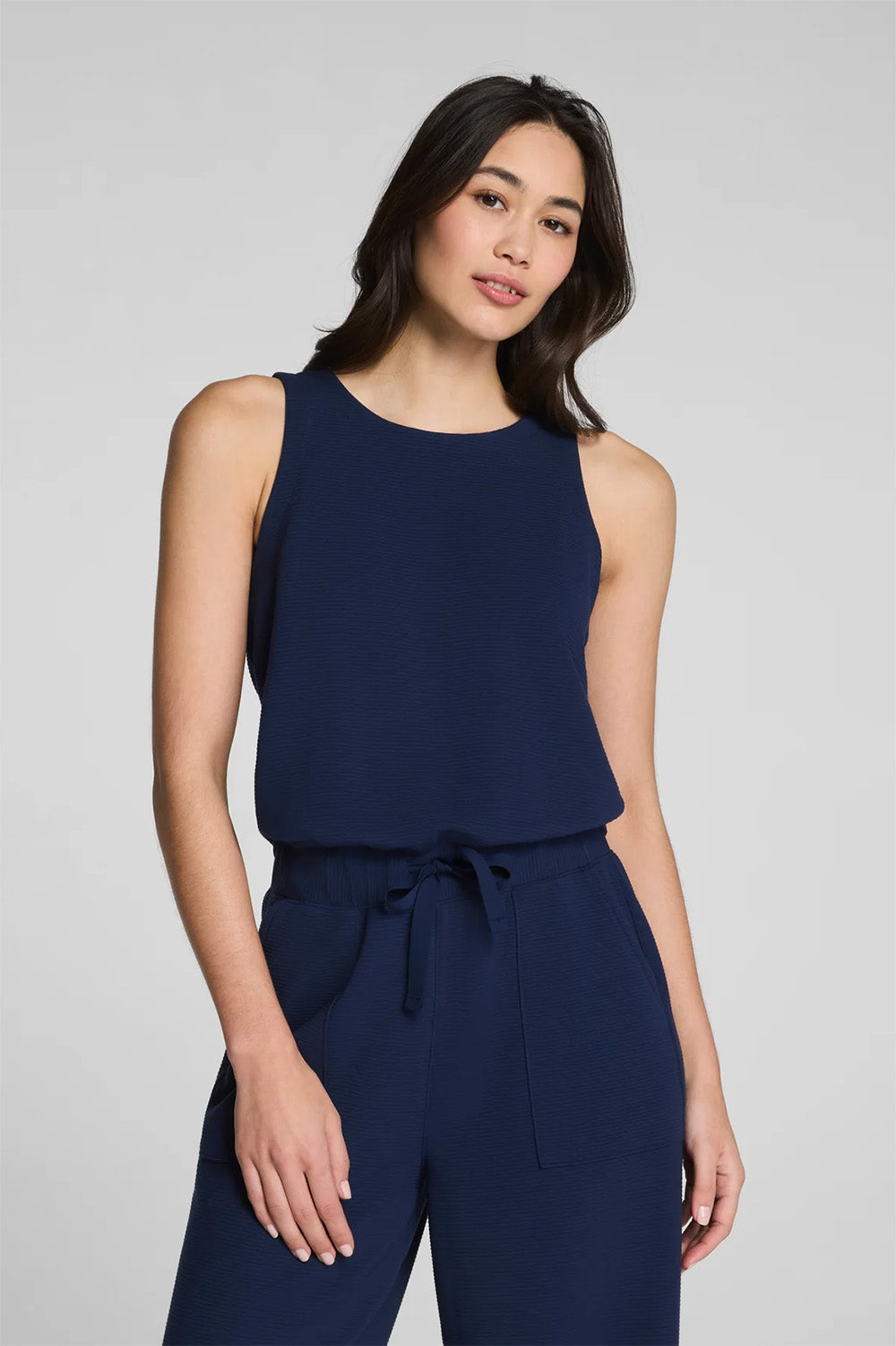 spanx airessentials french rib jumpsuit timeless navy 