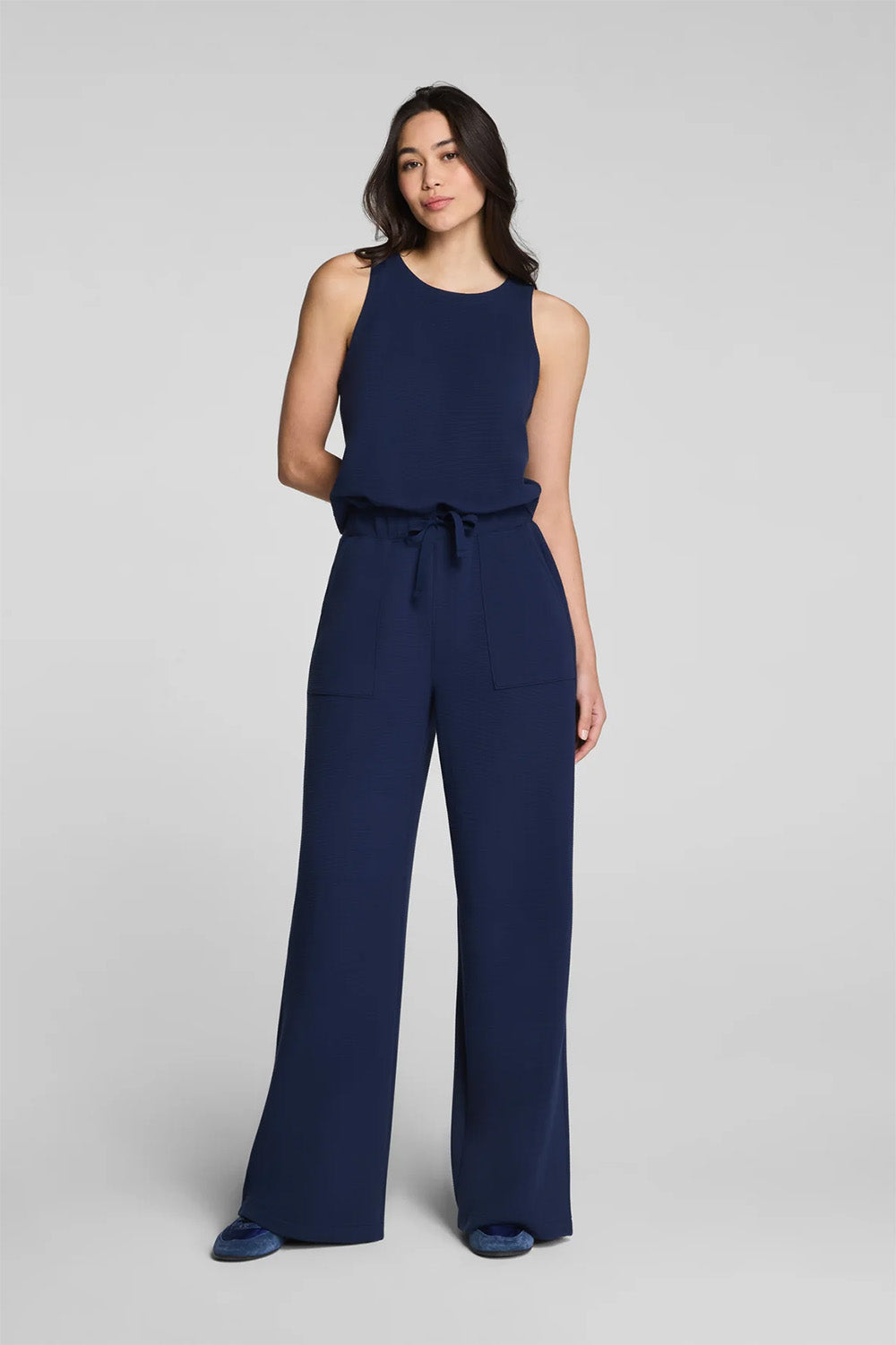 spanx airessentials french rib jumpsuit timeless navy front