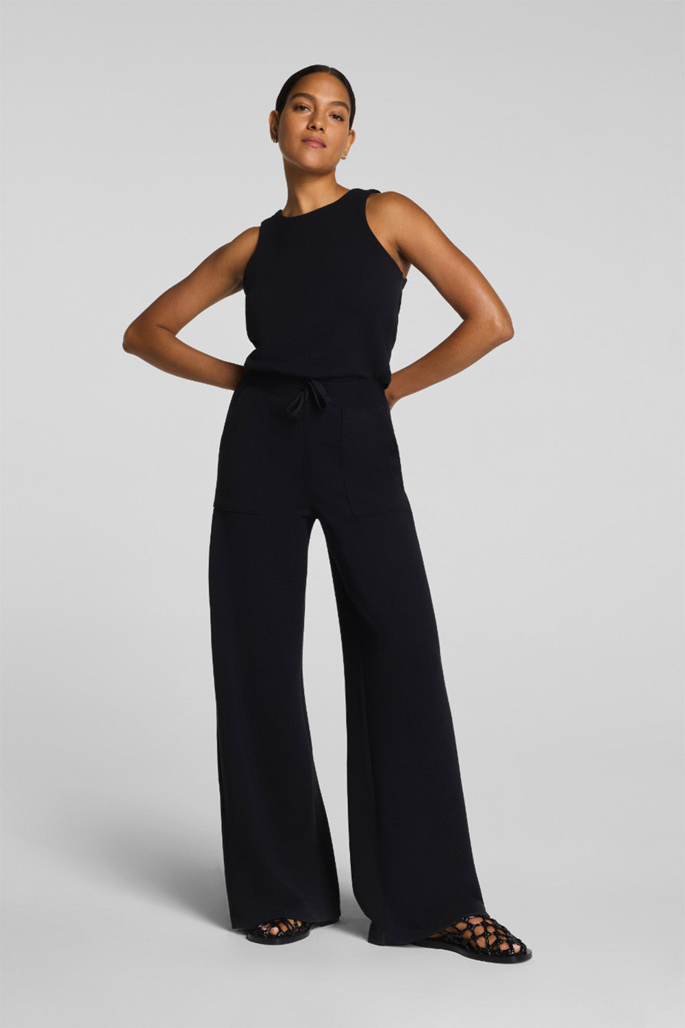 spanx airessentials french rib jumpsuit very black front