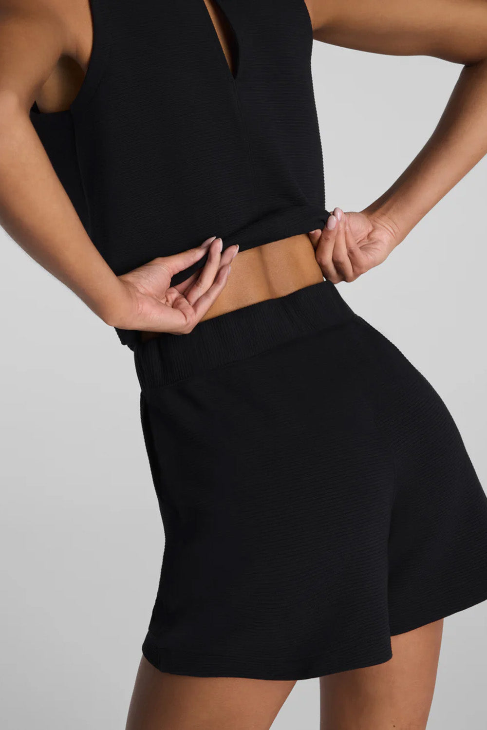 spanx airessentials french rib romper very black detail