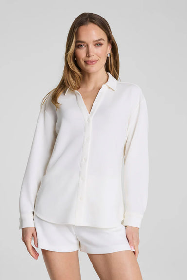 spanx airessentials oversized button down powder front
