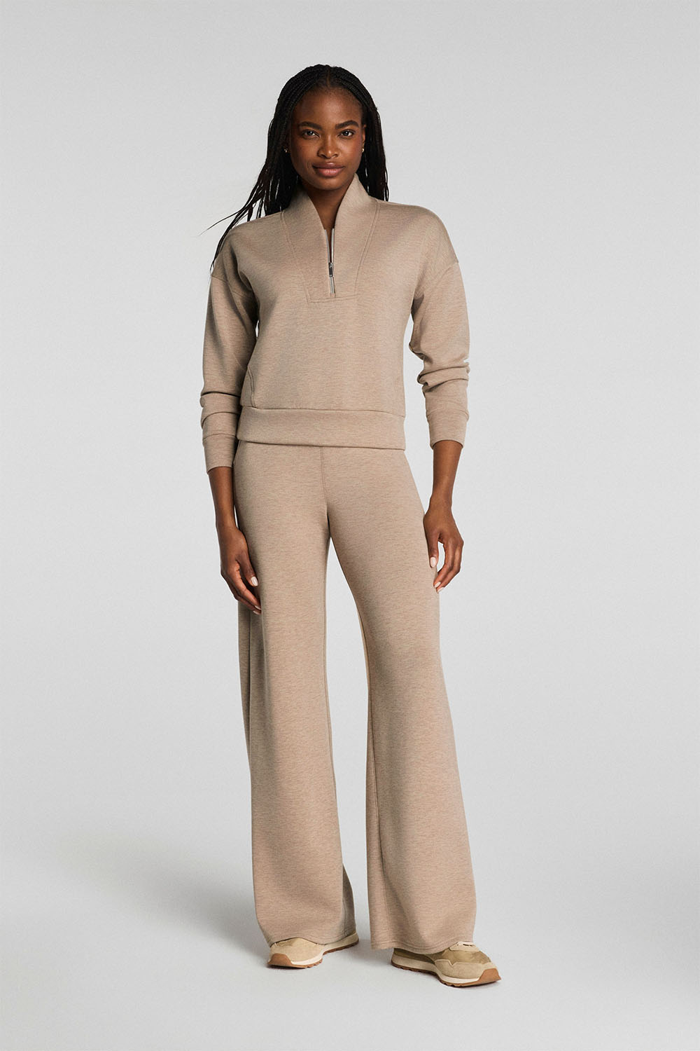 spanx airessentials shawl collar half zip dune heather