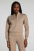spanx airessentials shawl collar half zip dune heather front