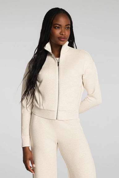 spanx airessentials track jacket oatmeal heather front