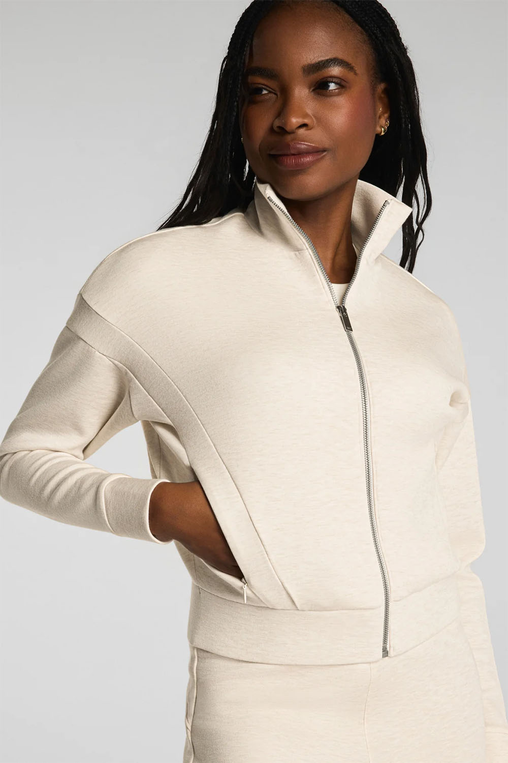 spanx airessentials track jacket oatmeal heather side