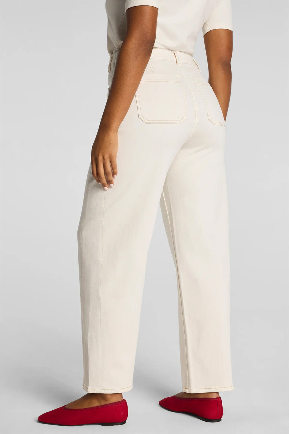 spanx authentic 360 utility barrel leg jeans alabaster back