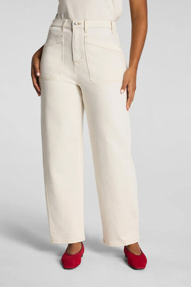 spanx authentic 360 utility barrel leg jeans alabaster front