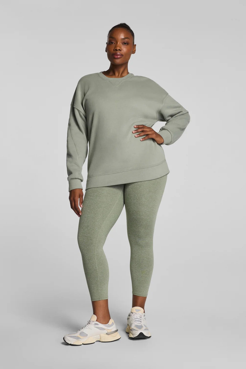 spanx boostup cotton fleece crewneck tunic sage brush