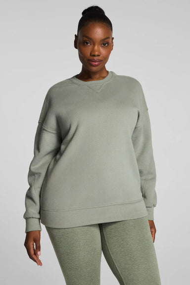 spanx boostup cotton fleece crewneck tunic sage brush front