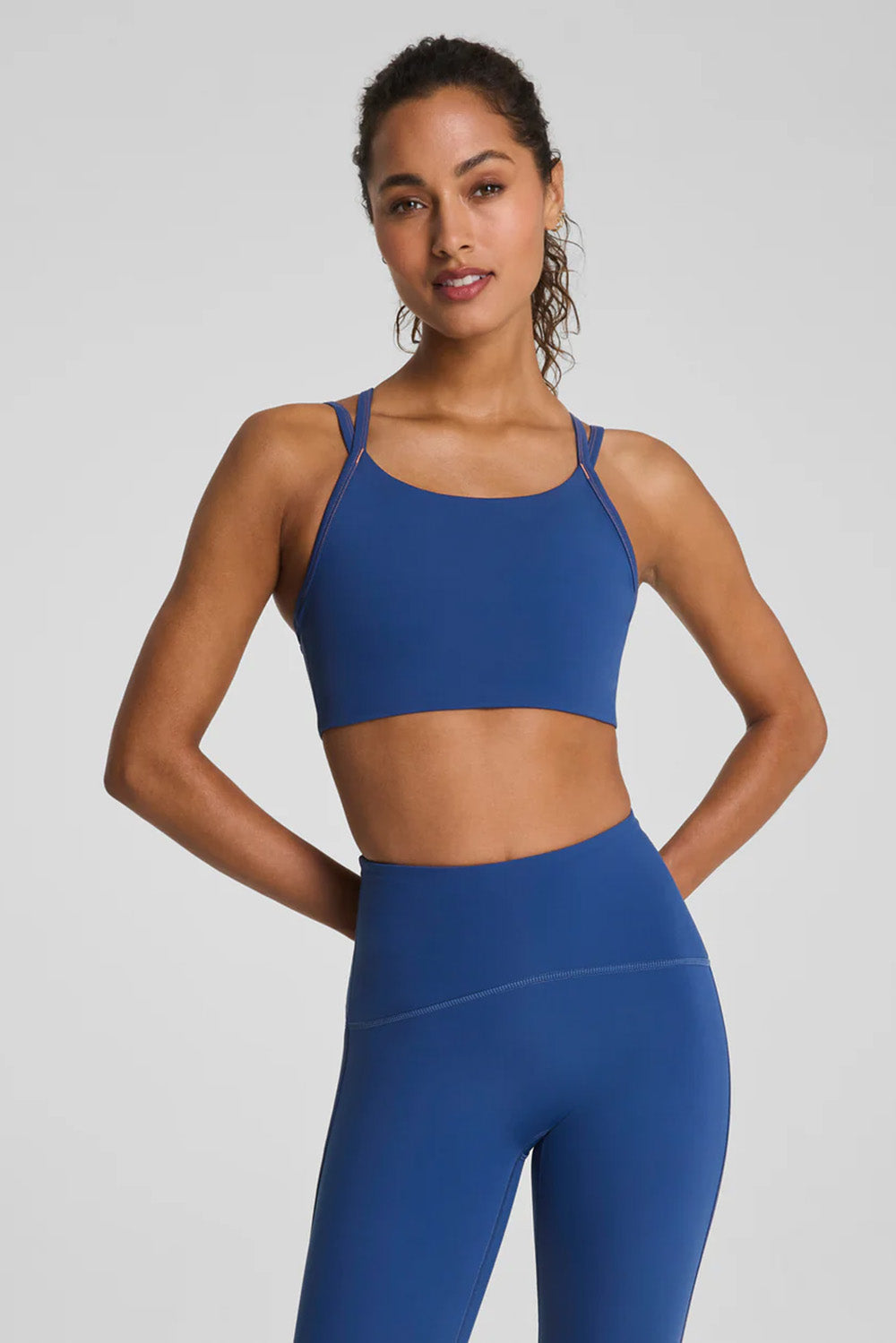 spanx boostup low impact sports bra faded indigo front