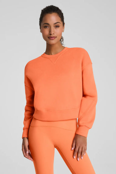 spanx cotton fleece crewneck persimmon front