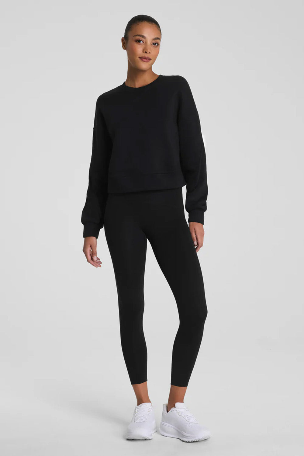 spanx cotton fleece crewneck very black 