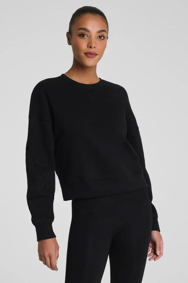 spanx cotton fleece crewneck very black front