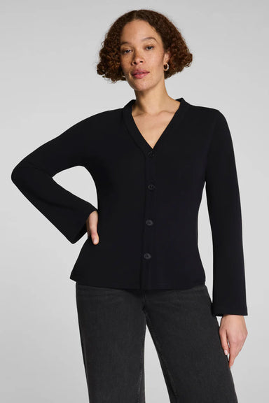 spanx french rib cardigan very black front