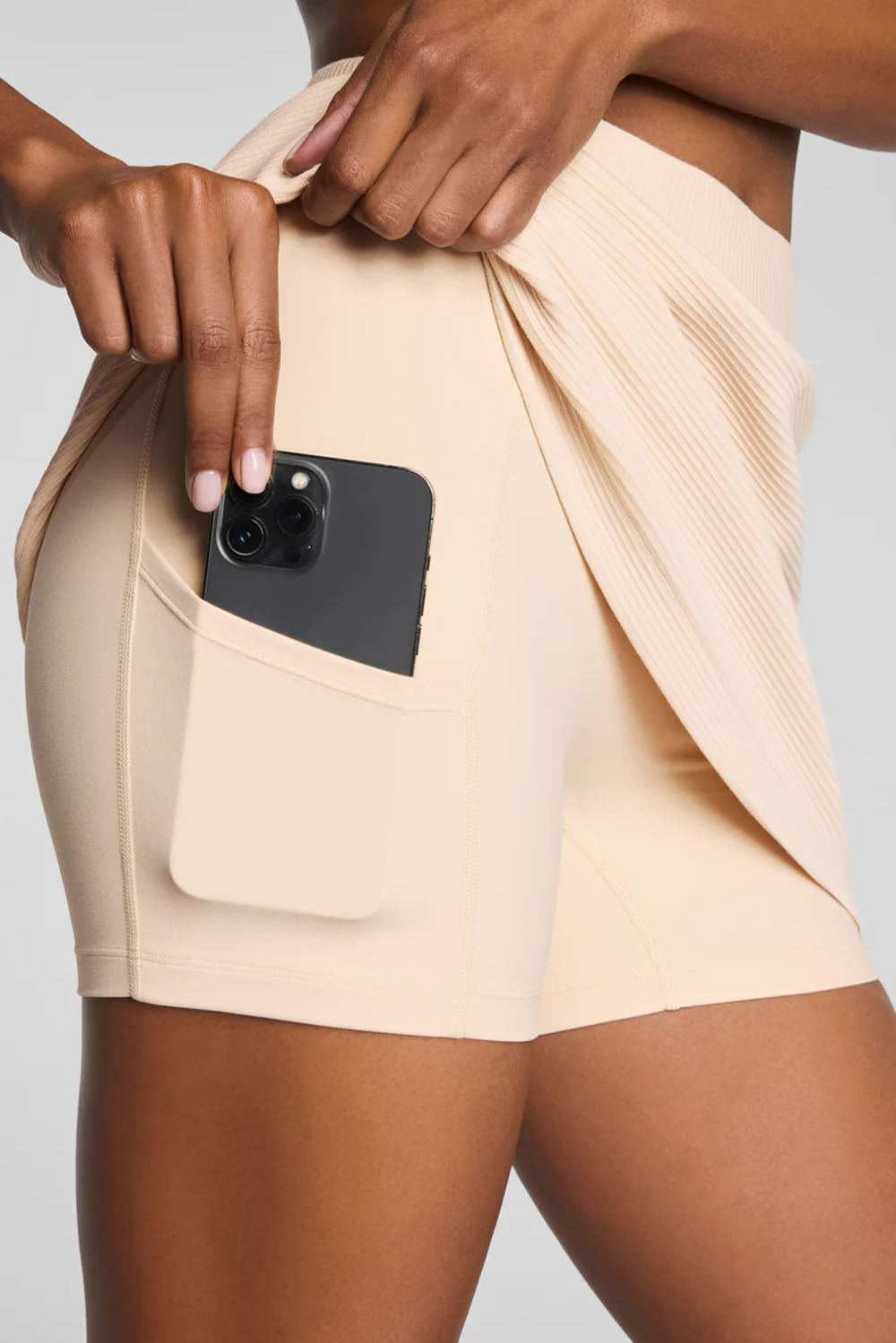 spanx french rib skort toasted coconut detail