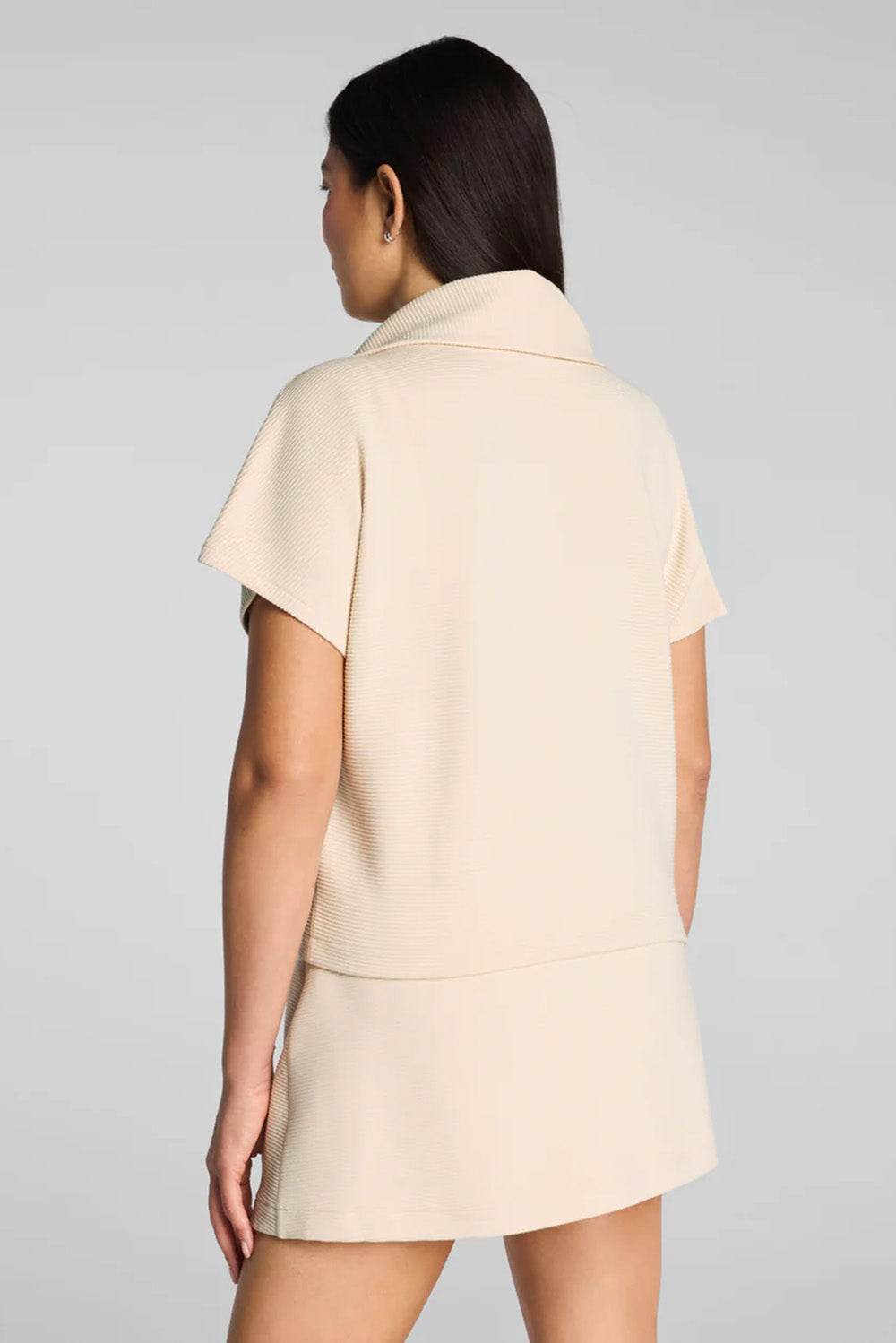 spanx french rib ss half zip toasted coconut back