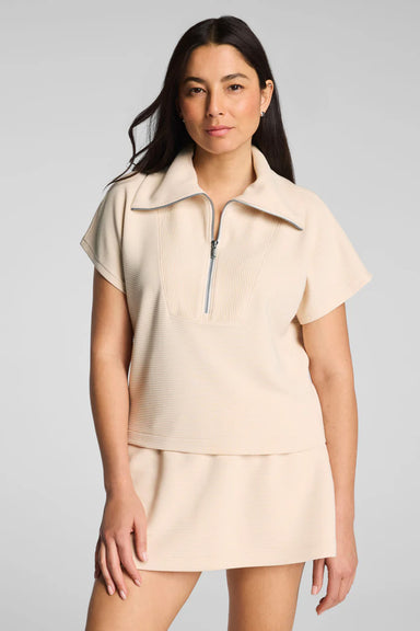 spanx french rib ss half zip toasted coconut front
