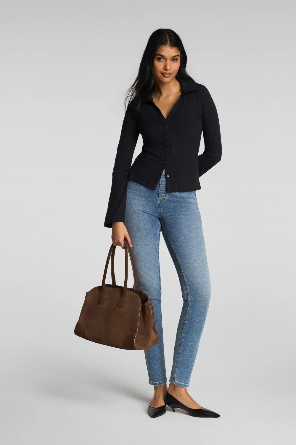 spanx ribbed knit button down classic black