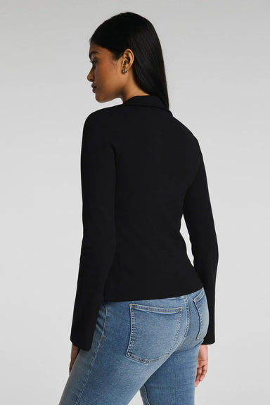 spanx ribbed knit button down classic black back
