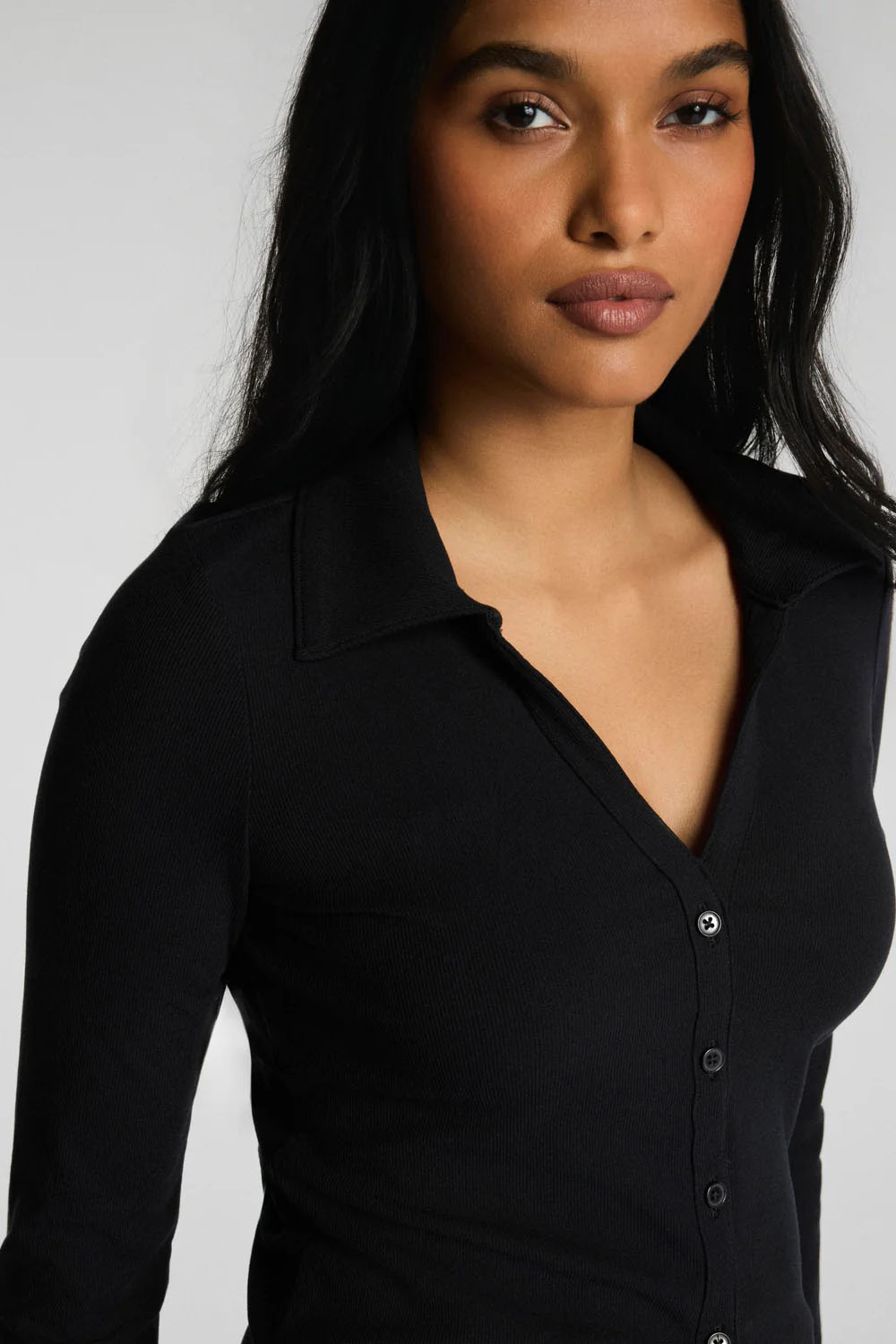 spanx ribbed knit button down classic black detail