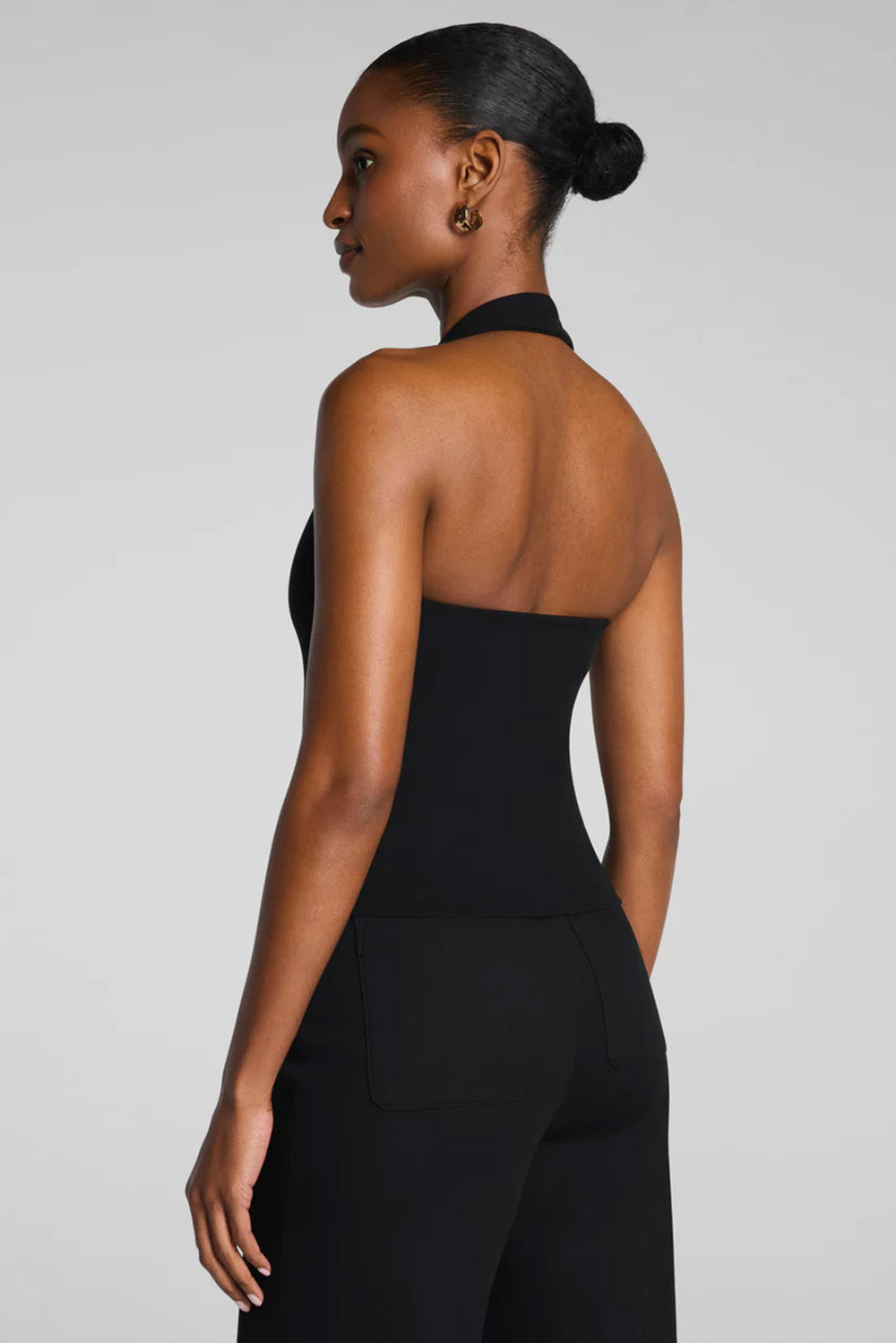 spanx ribbed knit halter top very black back