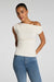spanx ribbed knit ruched off the shoulder top ivory front