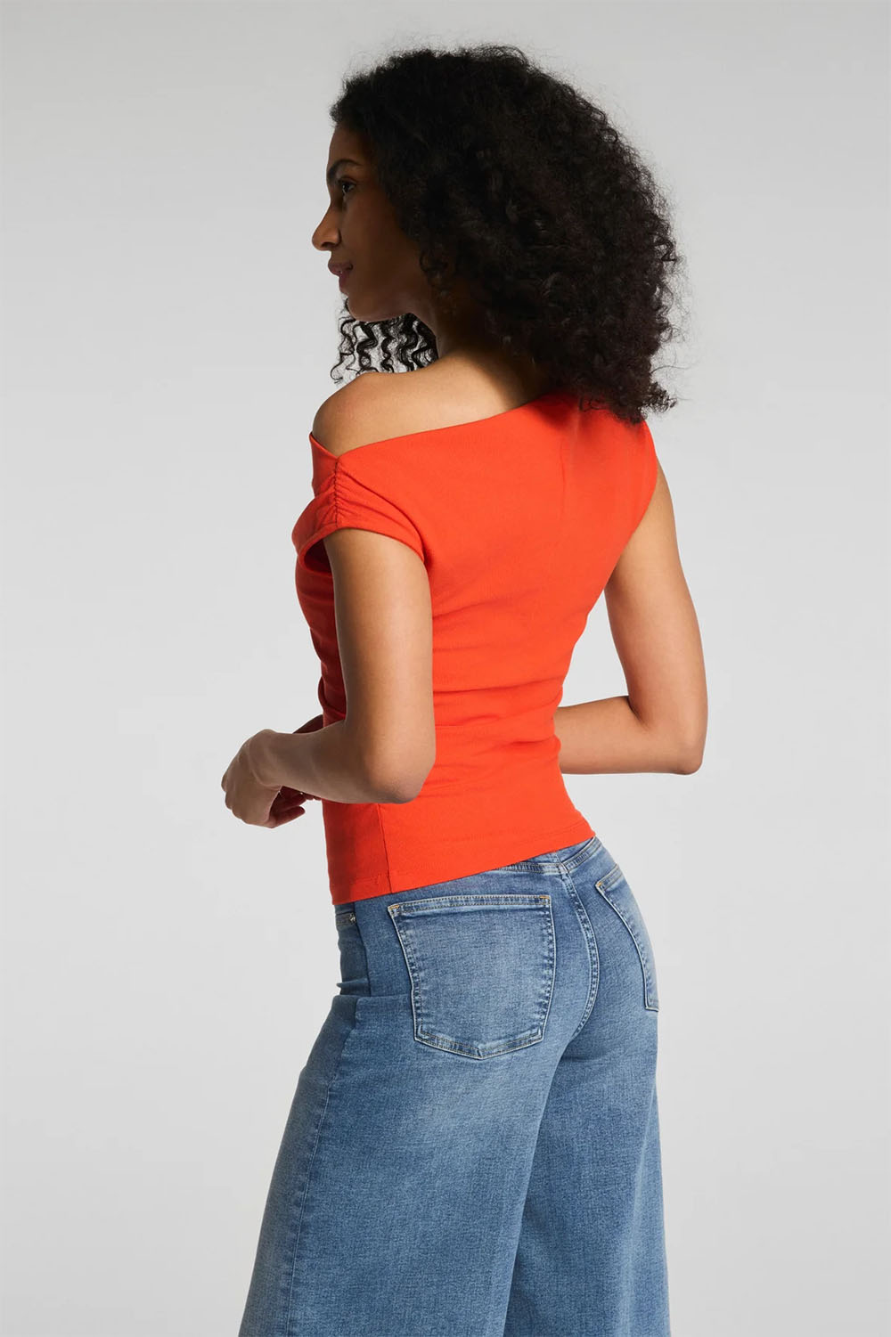 spanx ribbed knit ruched off the shoulder top poppy back