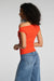 spanx ribbed knit ruched off the shoulder top poppy back