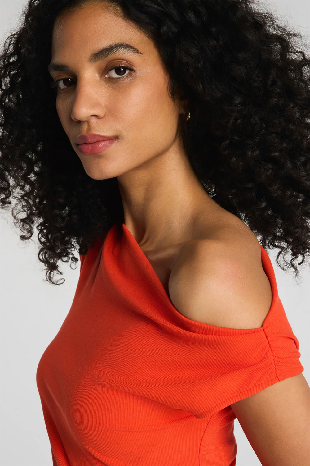 spanx ribbed knit ruched off the shoulder top poppy detail