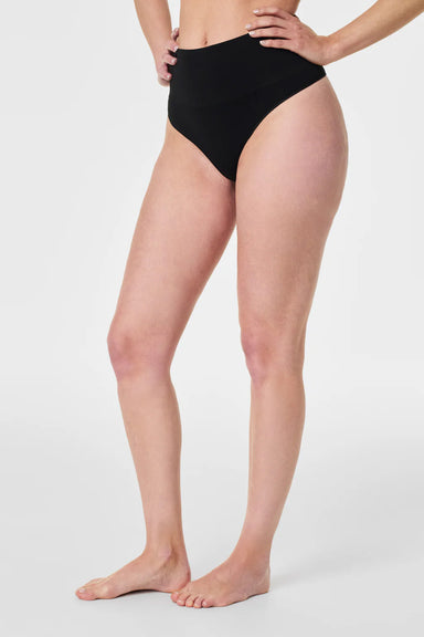 spanx seamless shaping thong very black front