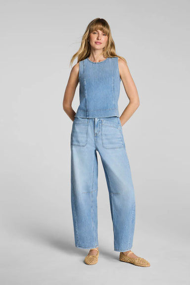 spanx utility barrel leg jeans seaside blue