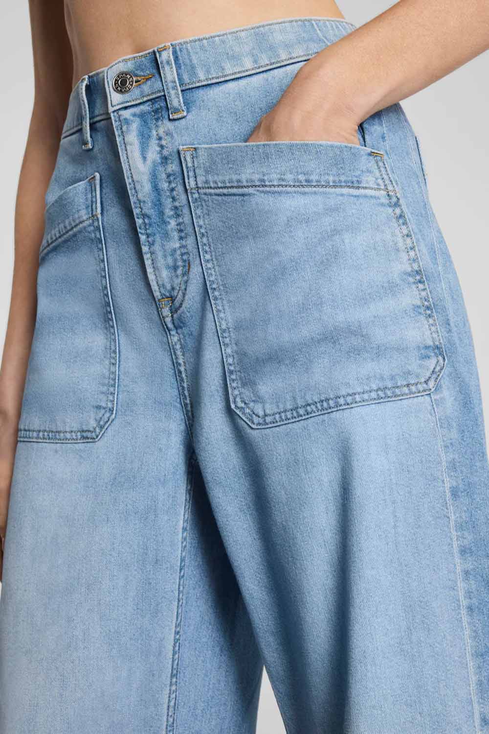 spanx utility barrel leg jeans seaside blue detail