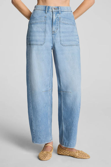 spanx utility barrel leg jeans seaside blue front