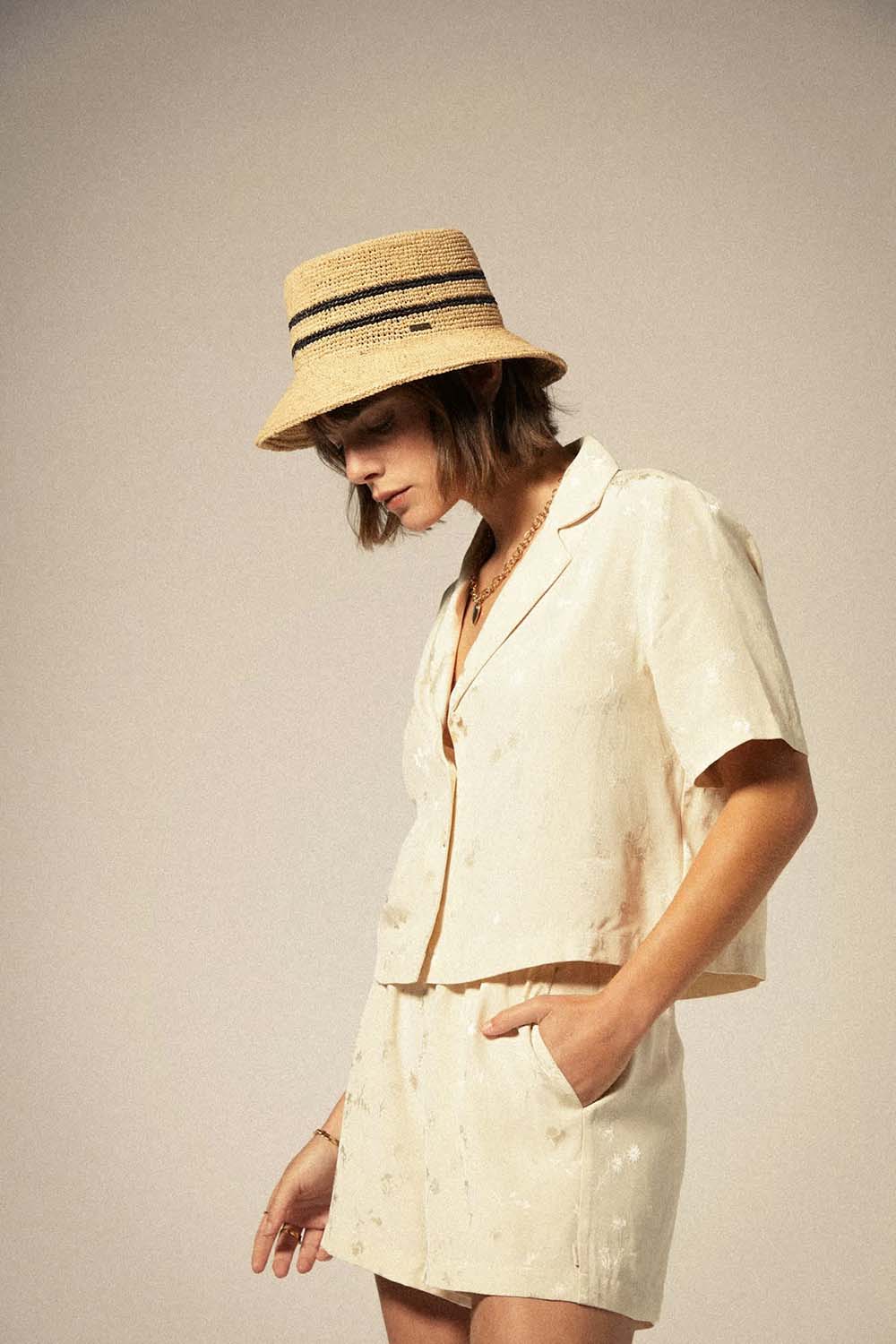 Brixton - Silky SS Jacquard Top - Whitecap Floral Jacquard - Profile