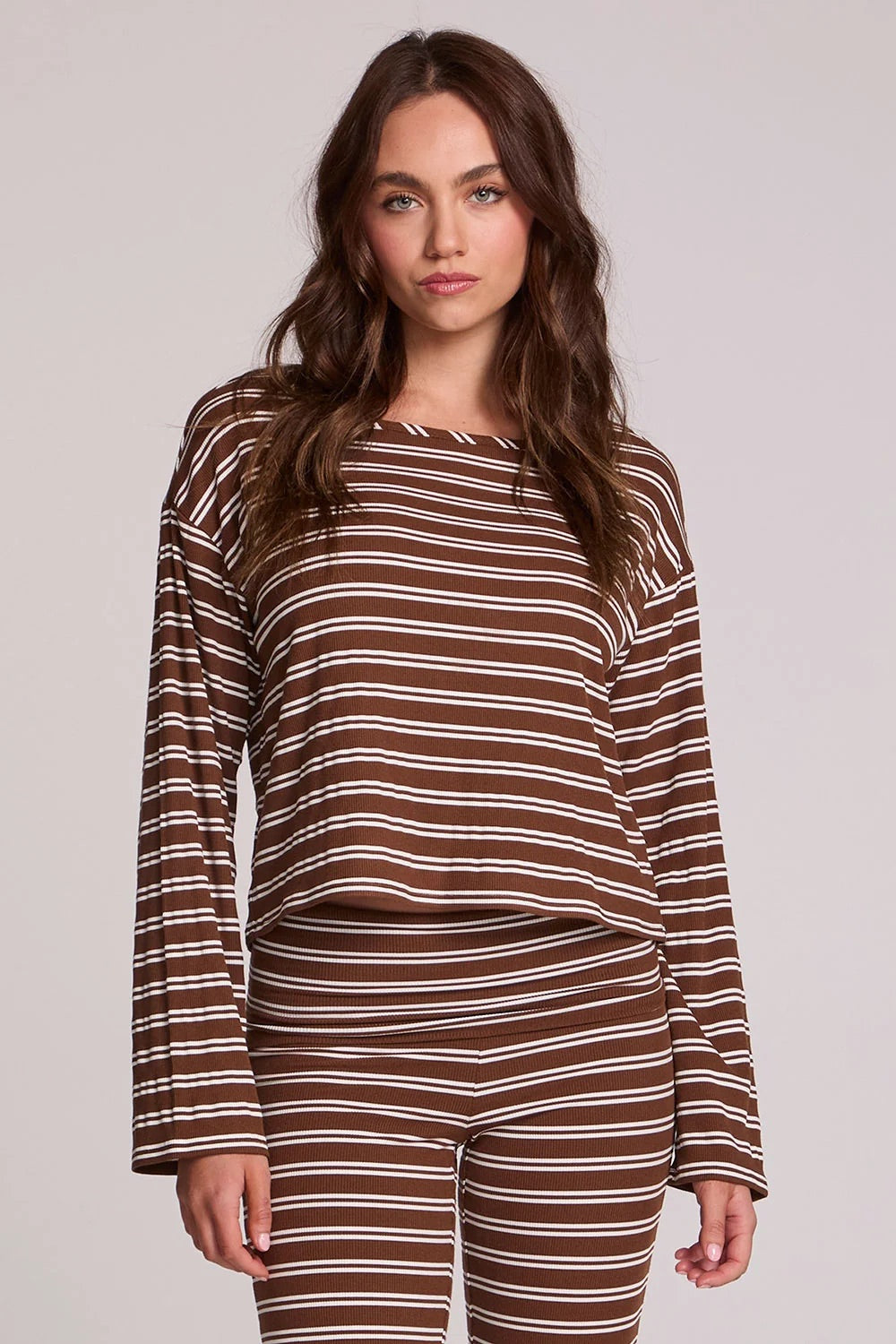 Chaser Lunnah Top in Nutty Brown Stripe — Front view
