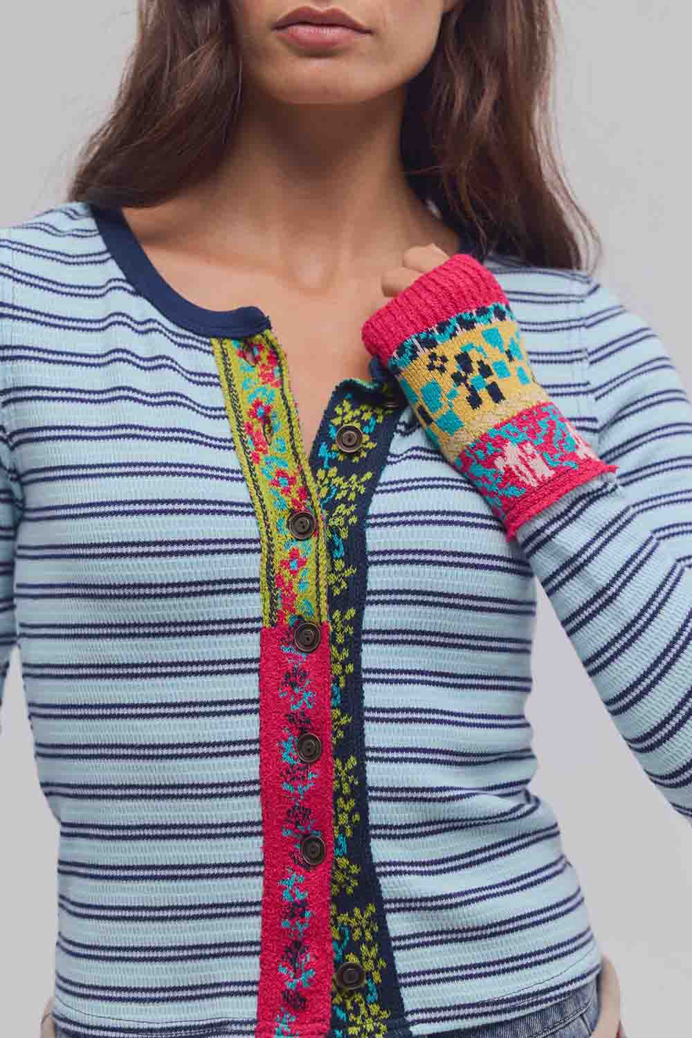 Free People - WTF Noa Cardi - Blue Pop Combo - Detail