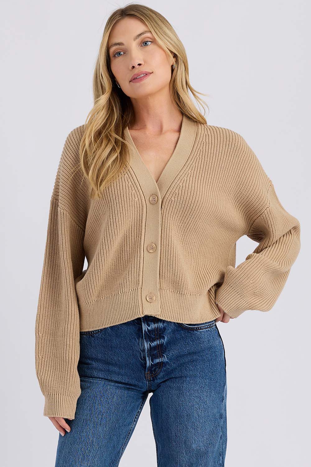 Stitches & Stripes Priya Cardigan in Wheat — Front view