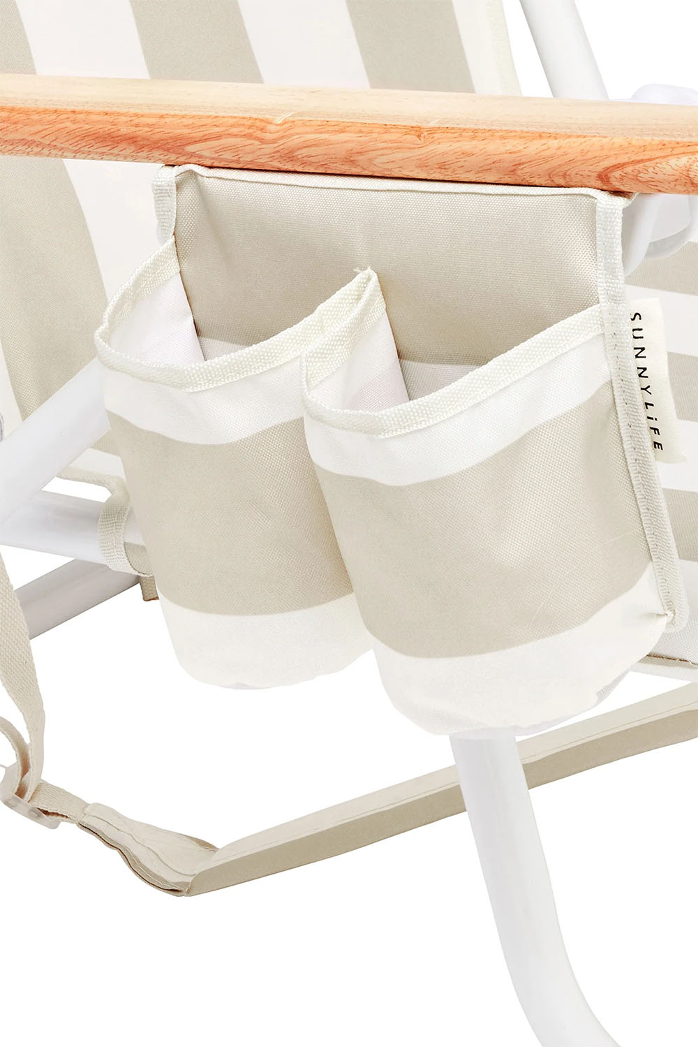 sunnylife deluxe beach chair oyster stripe cup holders