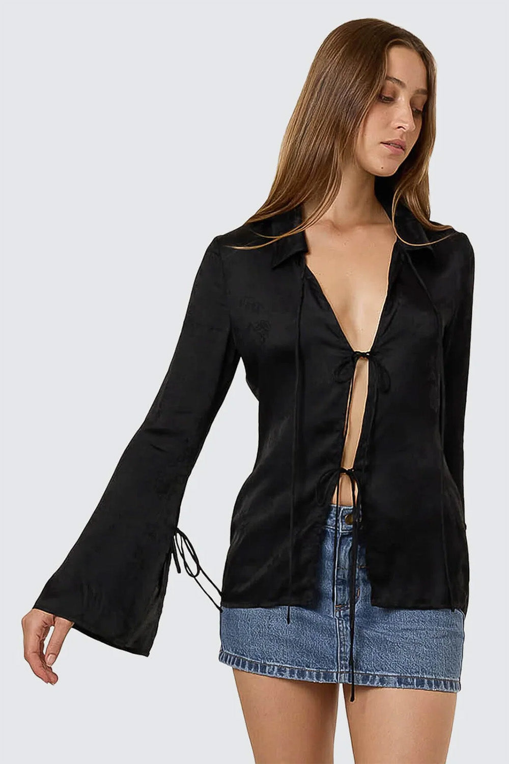 Thrills - Lost in the Light Tie Top - Black - Front