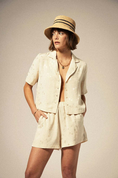 Brixton - Silky SS Jacquard Top - Whitecap Floral Jacquard - Front