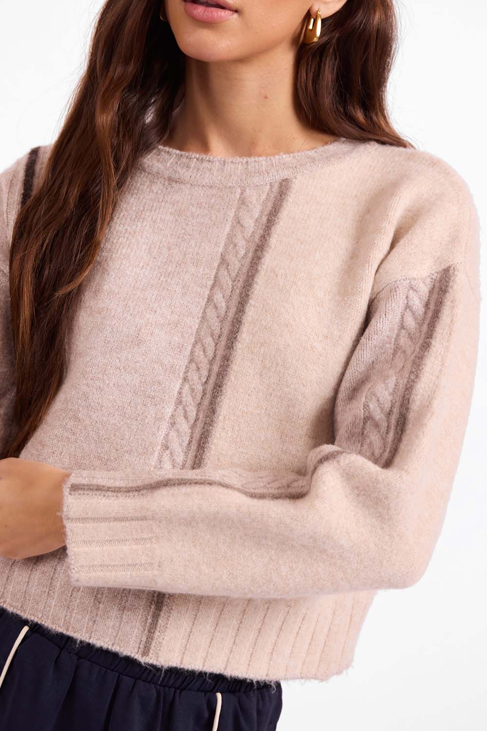 Sage the Label - Geneva Sweater - Taupe Cream Multi - Detail