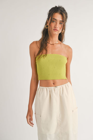 Sage the Label - Ayla Flower Rib Tube Top - Lime - Front