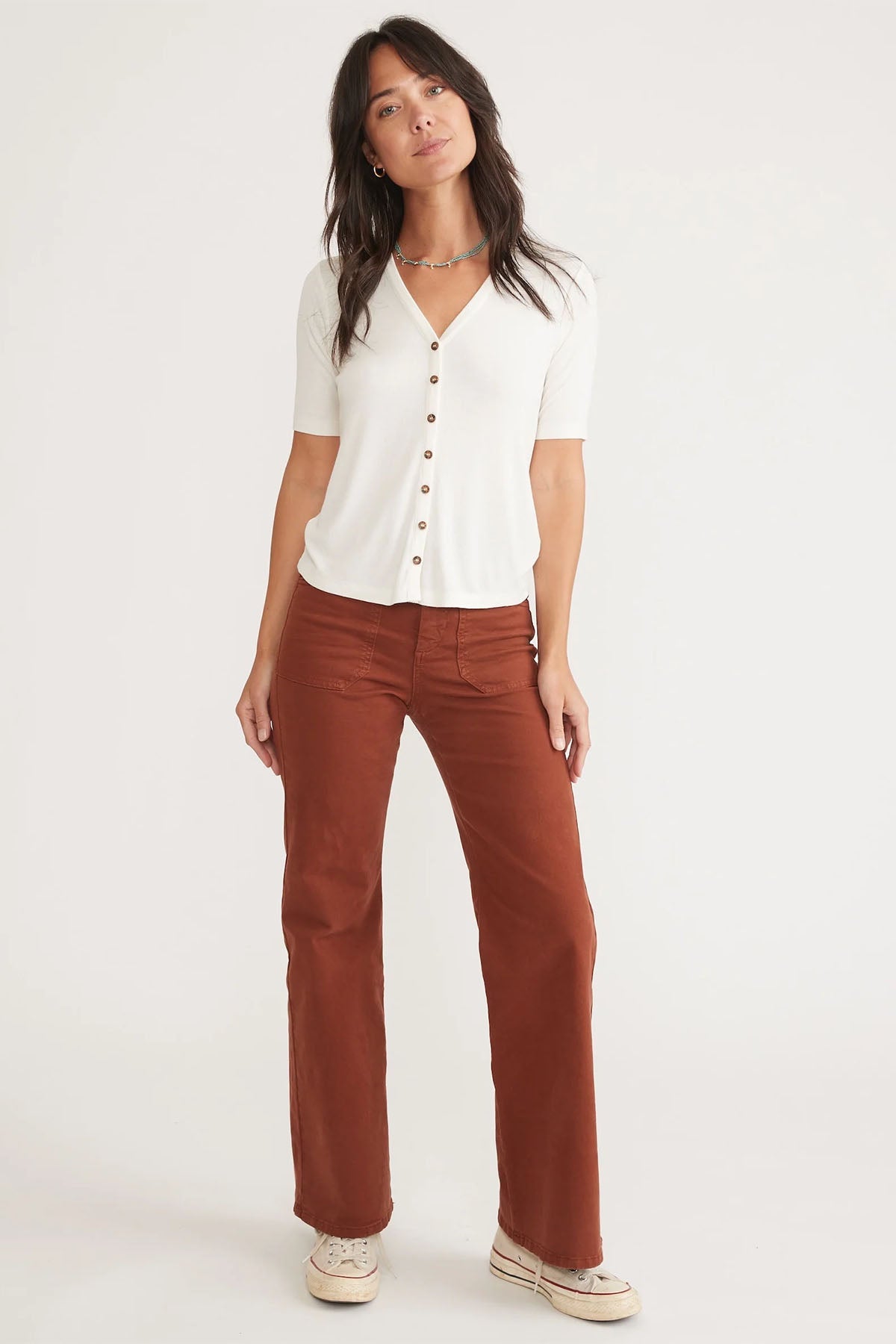 Marine Layer - Lexi Rib Button Top - Antique White