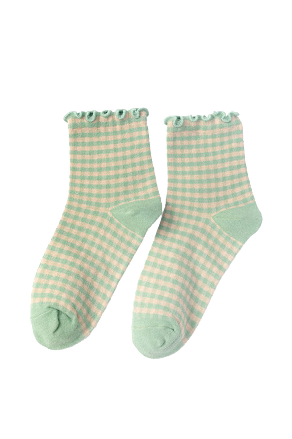 Accity - Check Plaid Ruffle Socks - Avocado