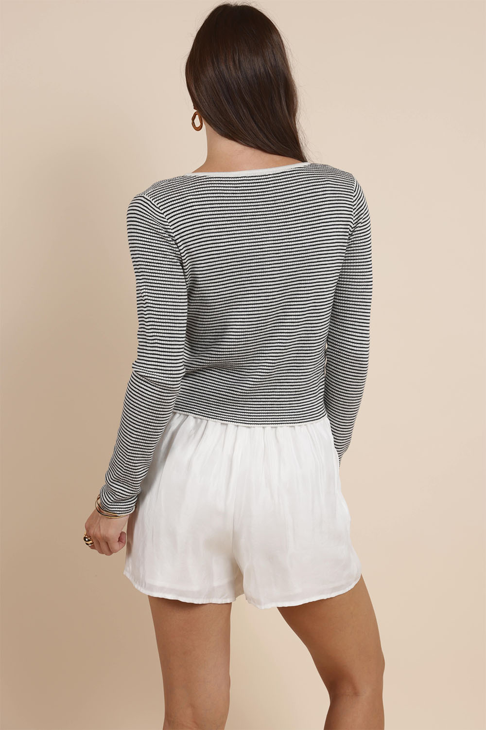 Sadie & Sage - Prepster Buttoned Striped Cardigan - Ivory Black - Back