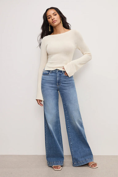 Good American - Good Waist Palazzo Light Jeans - Indigo - Front