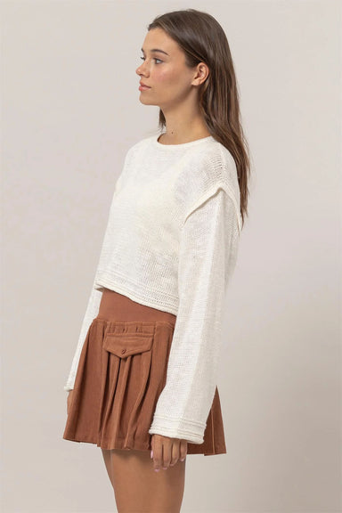 Double Zero - Cropped Sweater Pullover - Cream - Side
