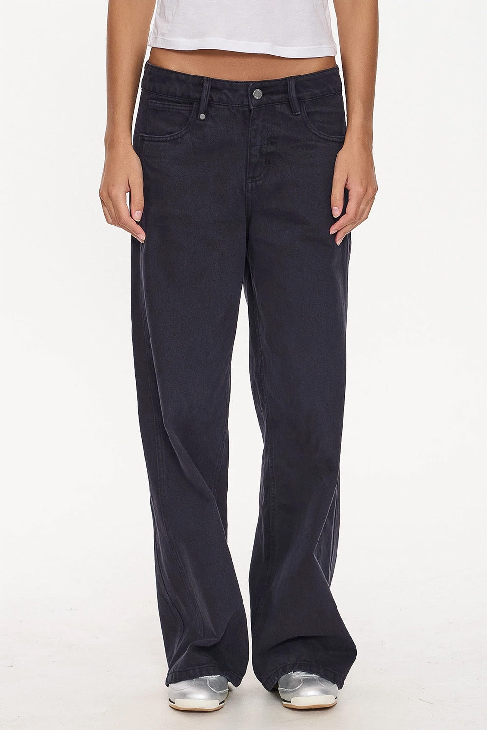 thrills maggie low rise baggy jean twilight black front