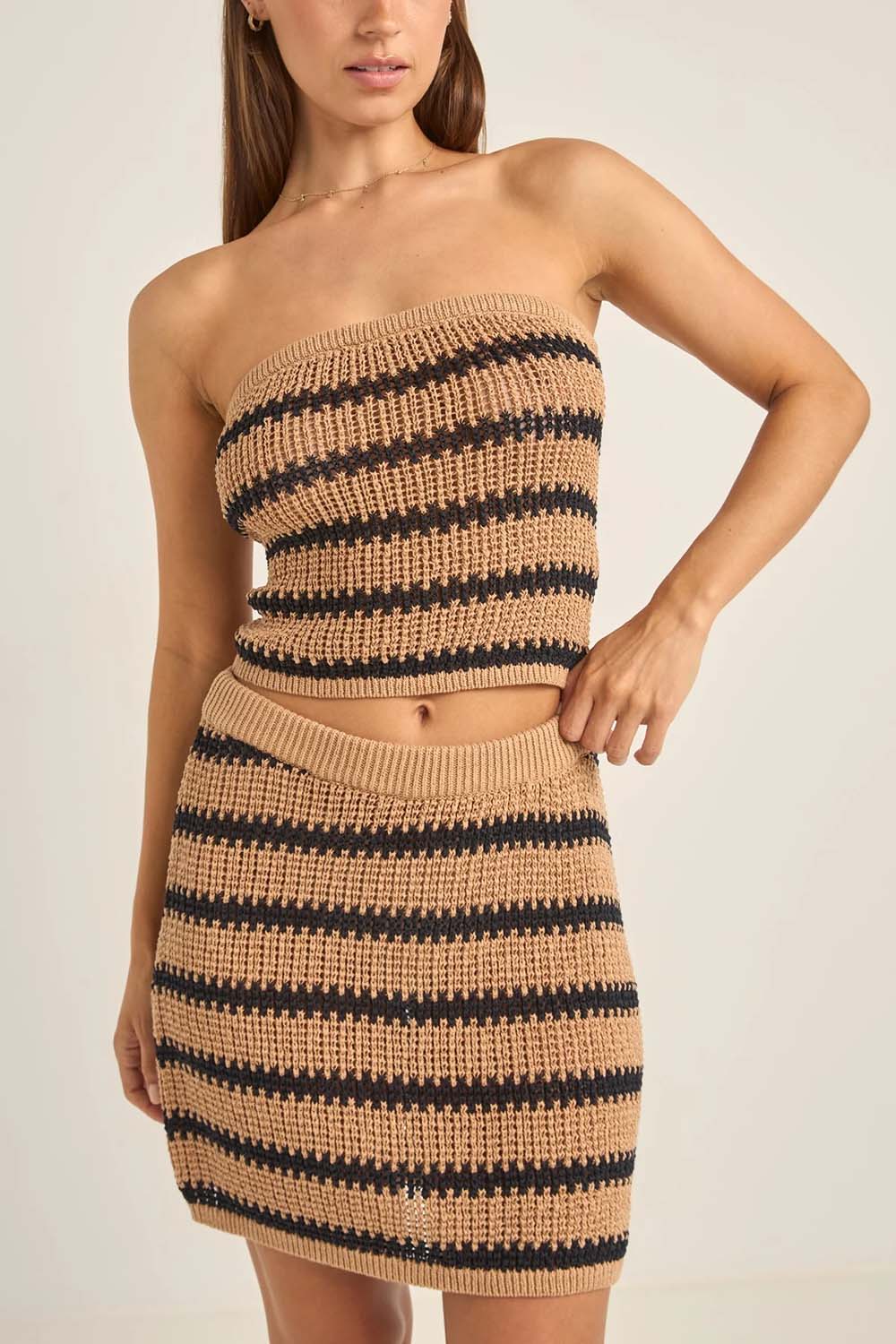 Rhythm - Sol Stripe Knit Top - Black - Front