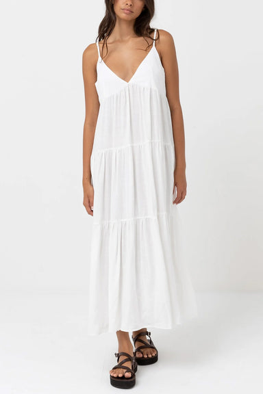 Rhythm - Classic Tiered Midi Dress - White - Front